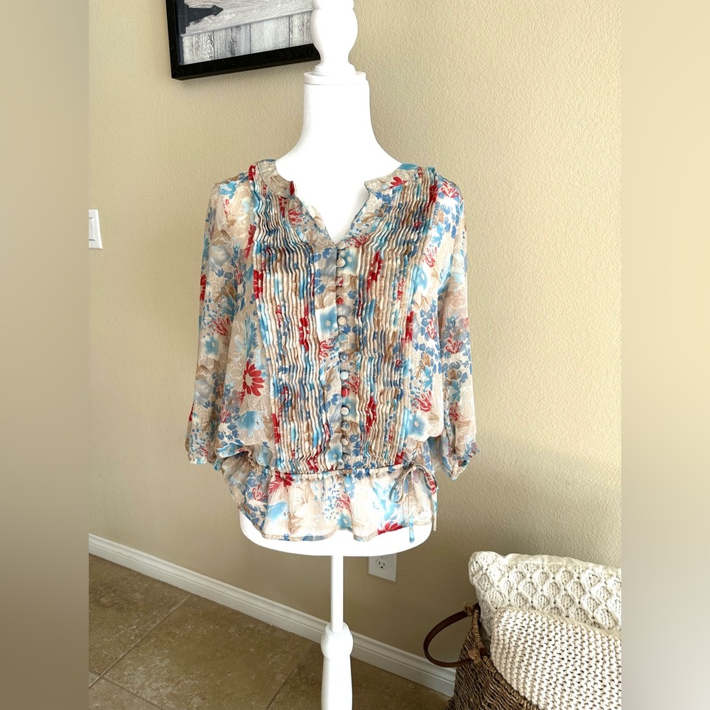 A.N.A a New Approach Women’s Long Sleeve Sheer Floral Blouse - Size L